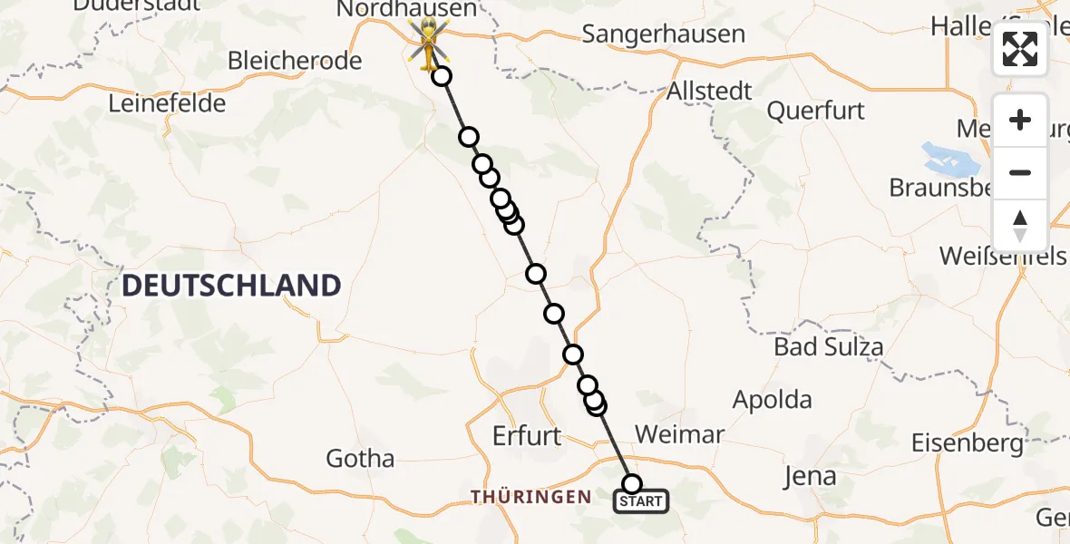 Flugroute Ambulanzhubschrauber Bad Berka - Heringen/Helme, 02 Mai 2026, 11:05