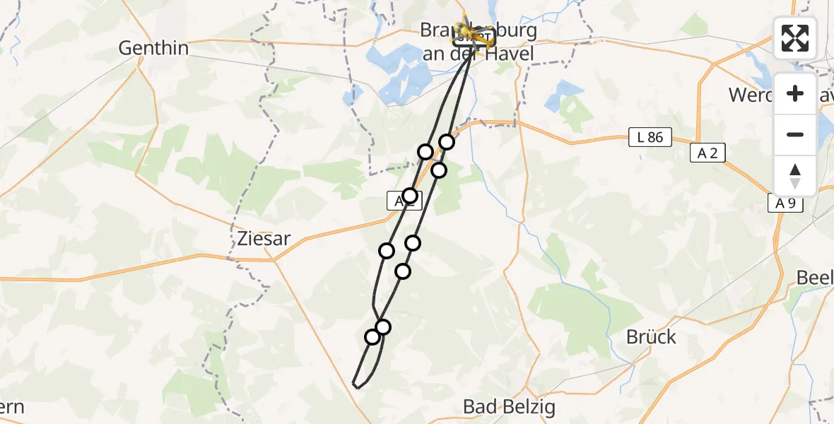 Flugroute Rettungshubschrauber Brandenburg an der Havel - Brandenburg an der Havel, 02 Mai 2026, 11:07