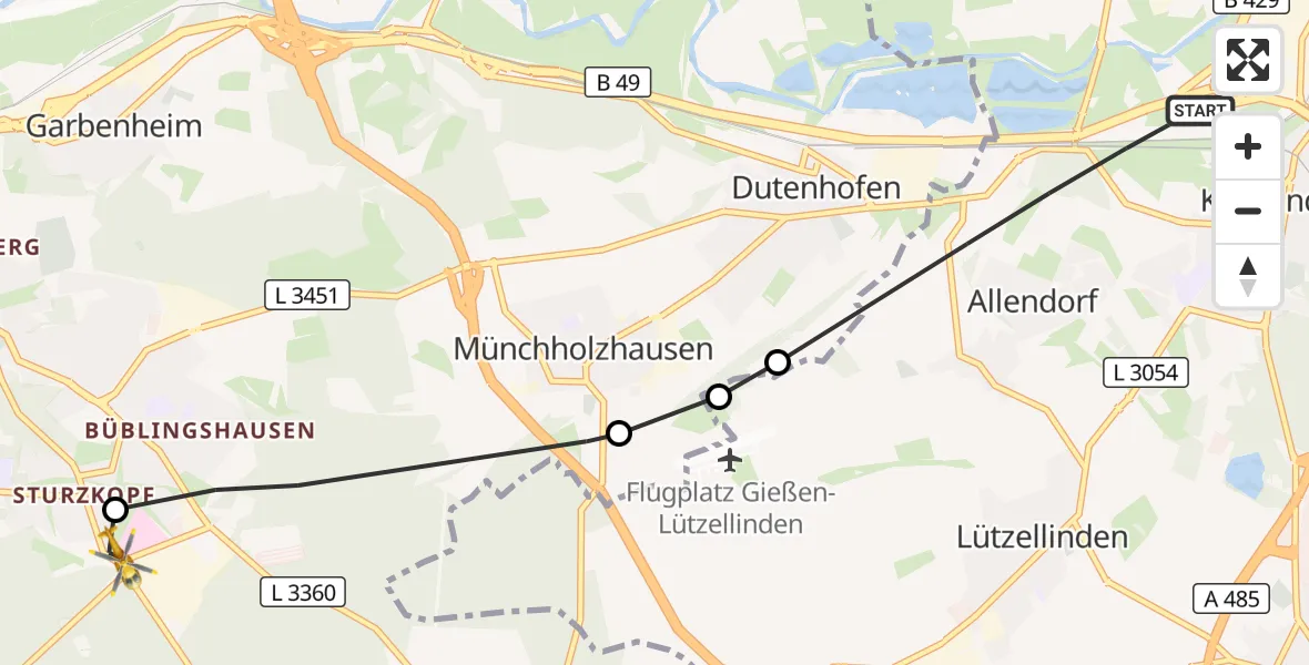 Flugroute Rettungshubschrauber Gießen - Lahn-Dill Clinic Wetzlar Hubschrauberlandeplatz, 02 Mai 2026, 11:12
