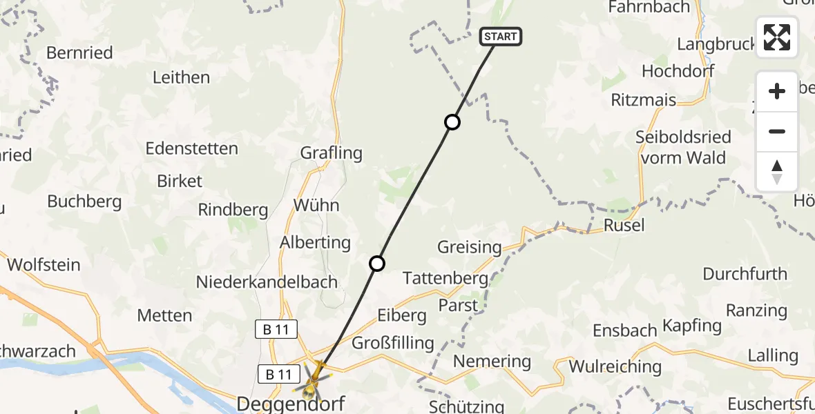 Flugroute Rettungshubschrauber Bischofsmais - Deggendorf, 02 Mai 2026, 11:13