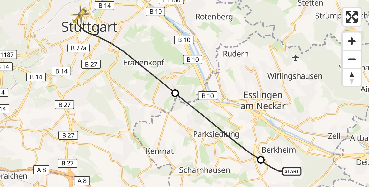 Flugroute Rettungshubschrauber Esslingen am Neckar - Stuttgart, 02 Mai 2026, 11:17