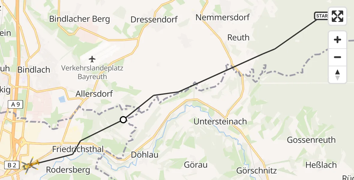 Flugroute Rettungshubschrauber Goldkronach - Bayreuth, 02 Mai 2026, 11:19