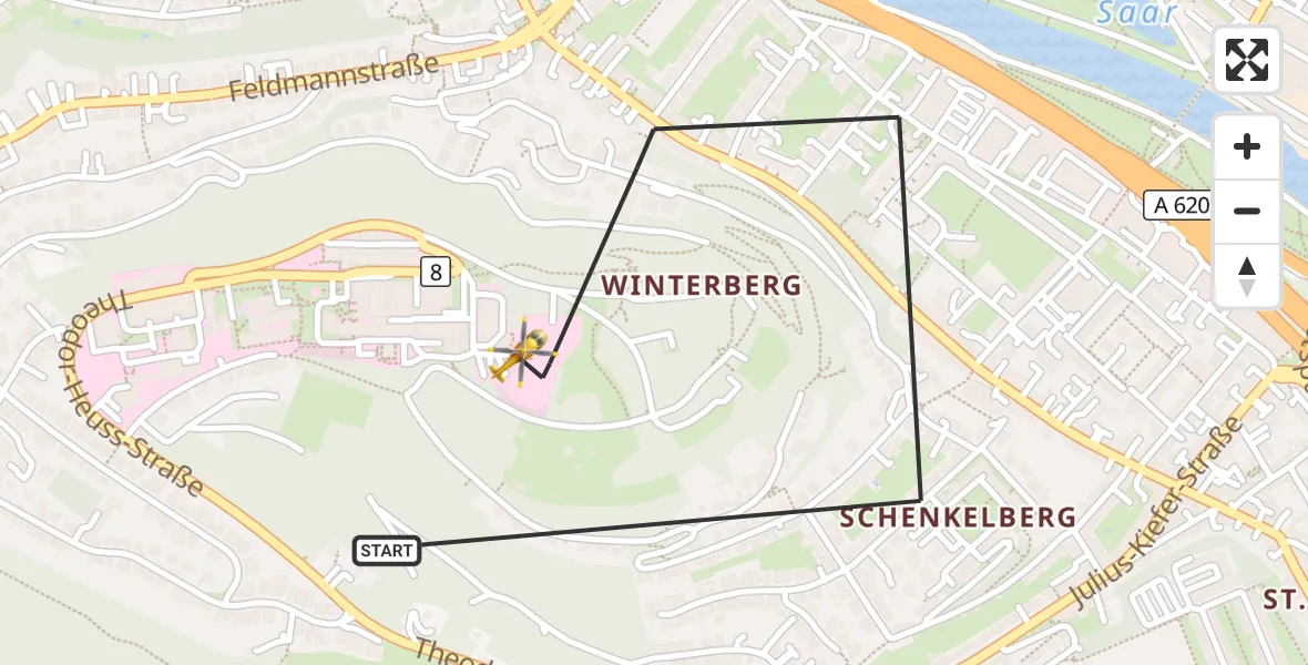 Flugroute Rettungshubschrauber Saarbrücken - Saarbrücken, 02 Mai 2026, 11:24