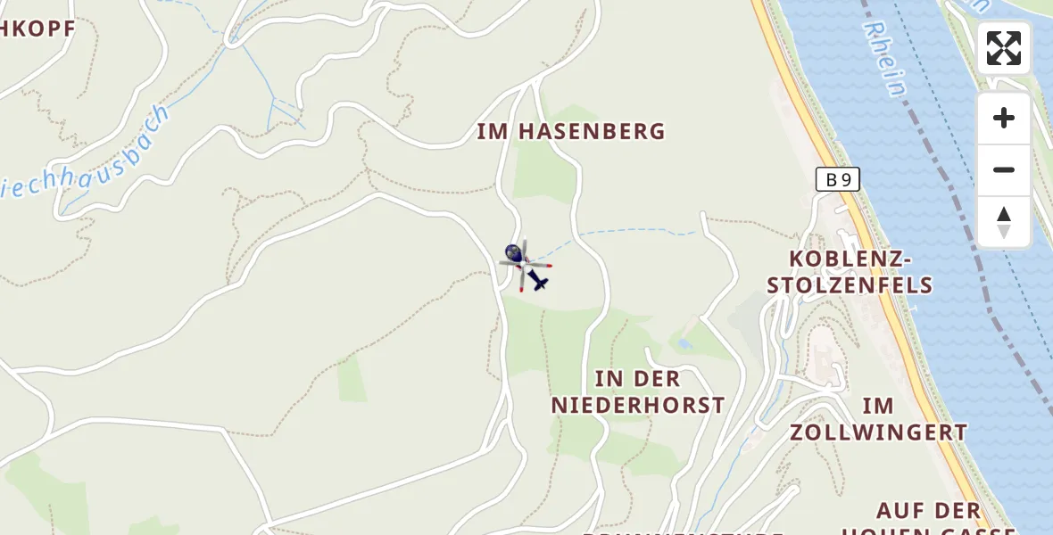Flugroute Polizeihubschrauber Koblenz - Koblenz, 02 Mai 2026, 11:28