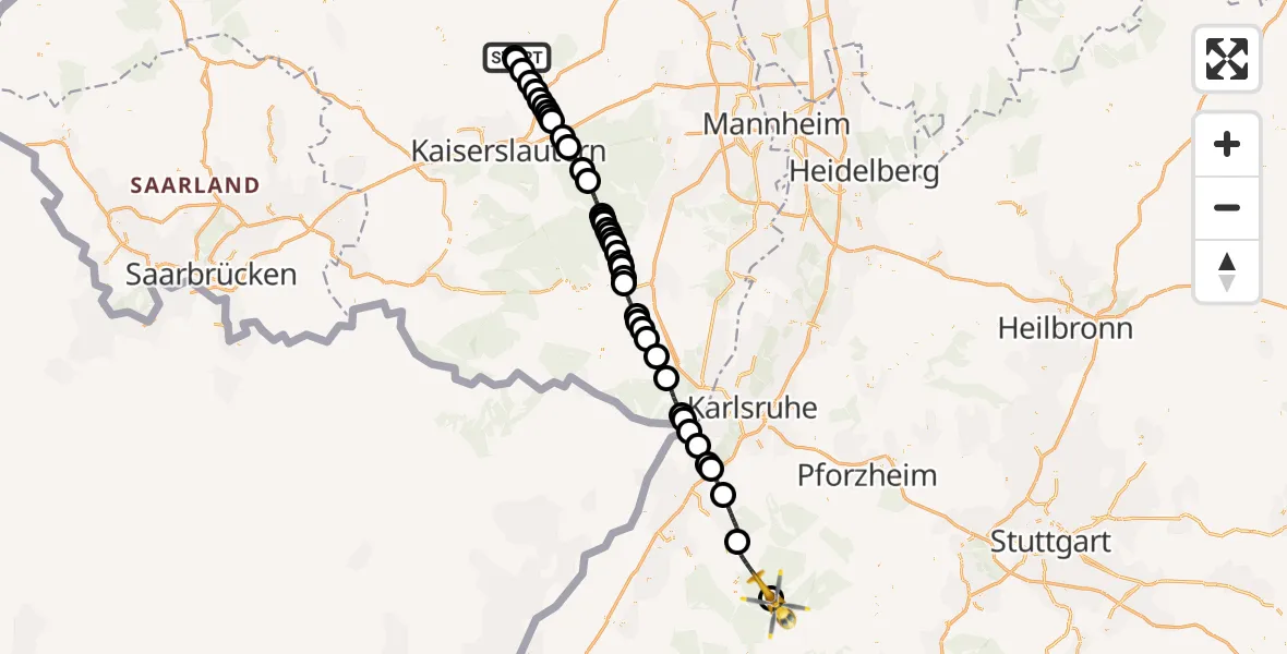 Flugroute Rettungshubschrauber Imsweiler UL - Enzklösterle, 02 Mai 2026, 11:31
