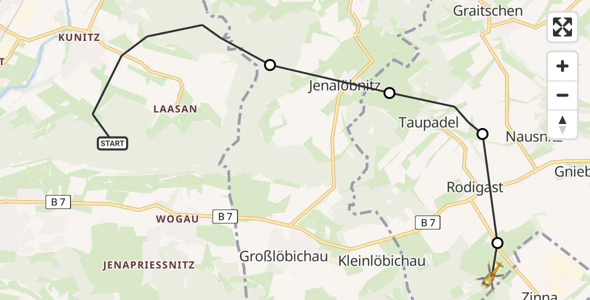 Flugroute Rettungshubschrauber Jena - Bürgel, 02 Mai 2026, 11:31