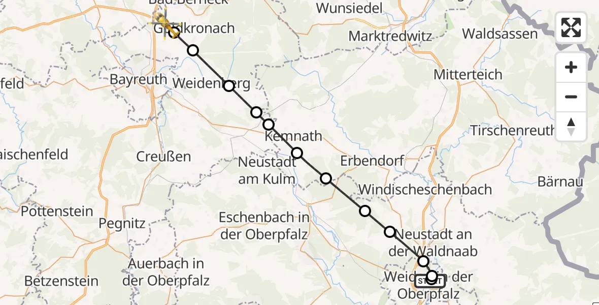 Flugroute Rettungshubschrauber Weiden Hospital - Bindlach, 02 Mai 2026, 11:33
