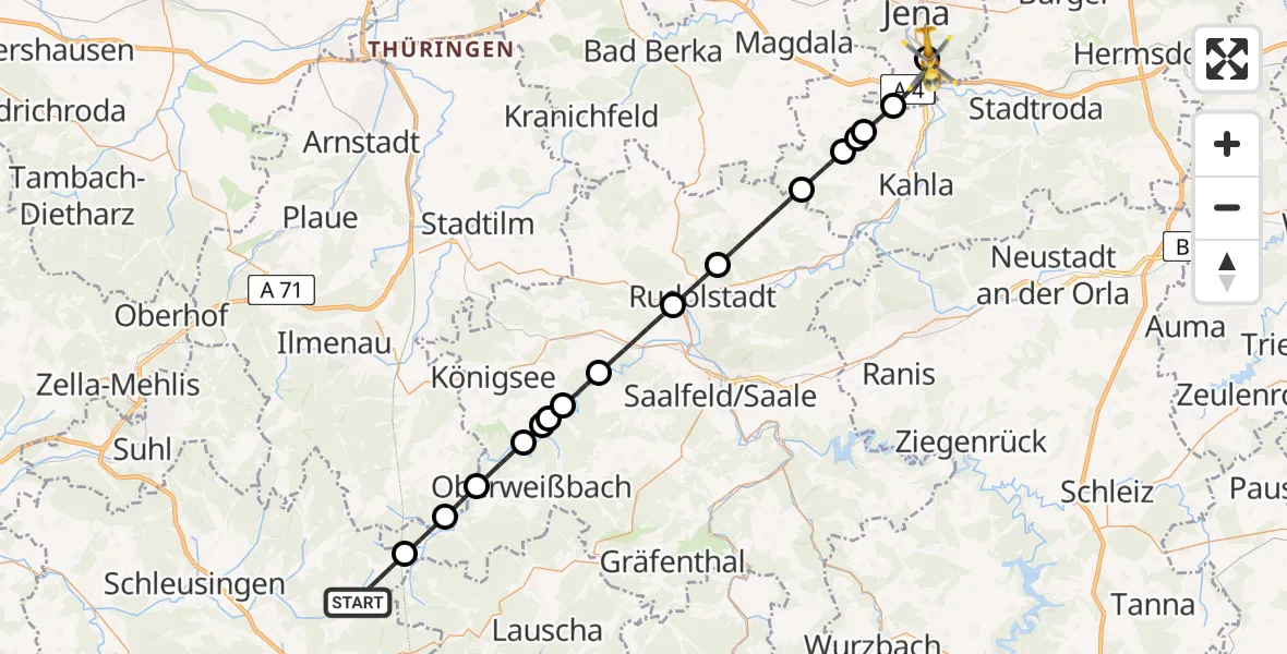 Flugroute Rettungshubschrauber Masserberg - Lobeda Hubschrauberlandeplatz, 02 Mai 2026, 11:36