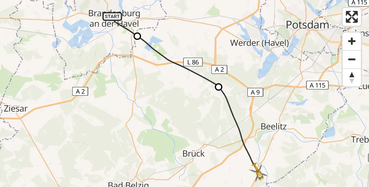 Flugroute Rettungshubschrauber Brandenburg an der Havel - Beelitz, 02 Mai 2026, 11:37