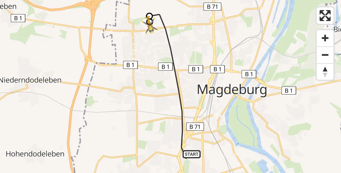 Flugroute Rettungshubschrauber Magdeburg - Magdeburg Hospital, 02 Mai 2026, 11:41