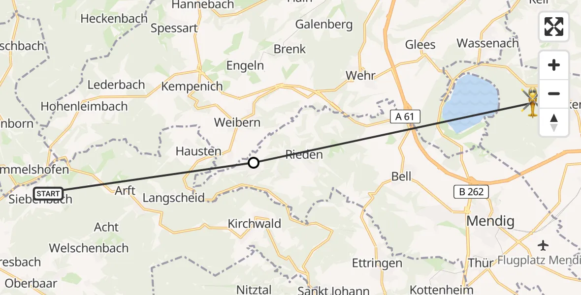 Flugroute Ambulanzhubschrauber Siebenbach - Nickenich, 02 Mai 2026, 11:41