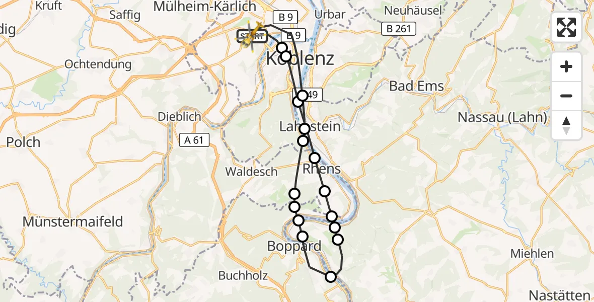 Flugroute Rettungshubschrauber Koblenz - Koblenz, 02 Mai 2026, 11:46