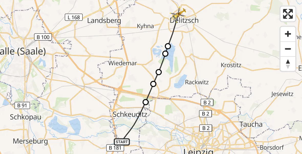 Flugroute Rettungshubschrauber Schkeuditz - Delitzsch, 02 Mai 2026, 11:50