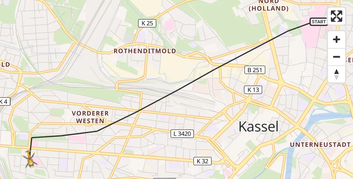 Flugroute Rettungshubschrauber Kassel - Kassel, 02 Mai 2026, 12:12