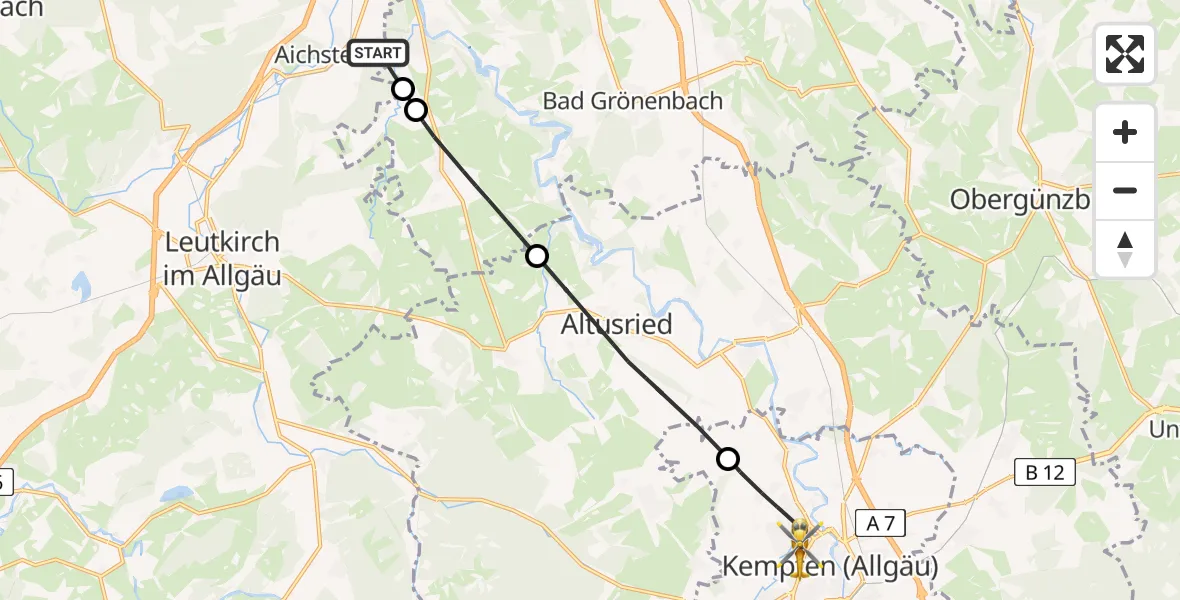 Flugroute Rettungshubschrauber Aichstetten - Kempten (Allgäu), 02 Mai 2026, 12:13