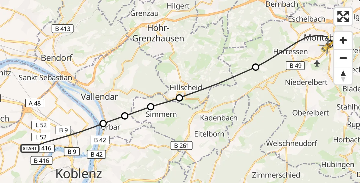 Flugroute Rettungshubschrauber Koblenz - Catholic Hospital Koblenz-Montabaur, 02 Mai 2026, 12:26