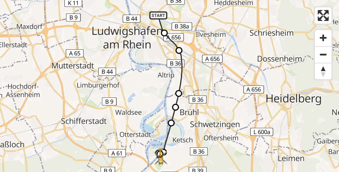 Flugroute Rettungshubschrauber Mannheim - Hockenheim, 02 Mai 2026, 12:37