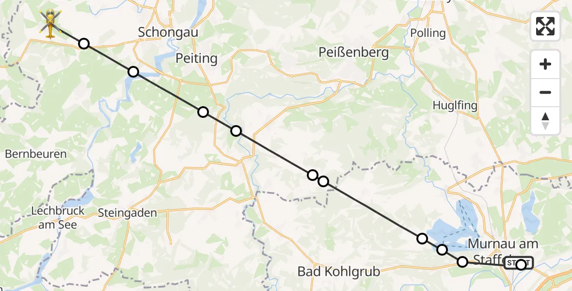Flugroute Rettungshubschrauber Murnau Accident Hospital - Ingenried, 02 Mai 2026, 12:37