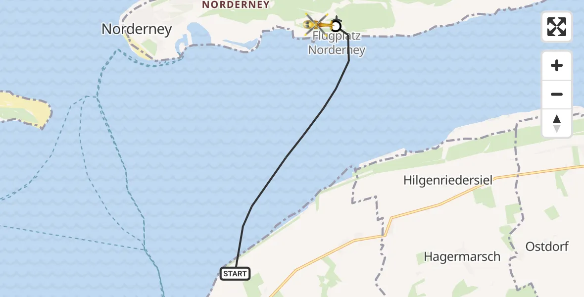 Flugroute Ambulanzhubschrauber Noordzee - Norderney Flughafen, 02 Mai 2026, 12:38