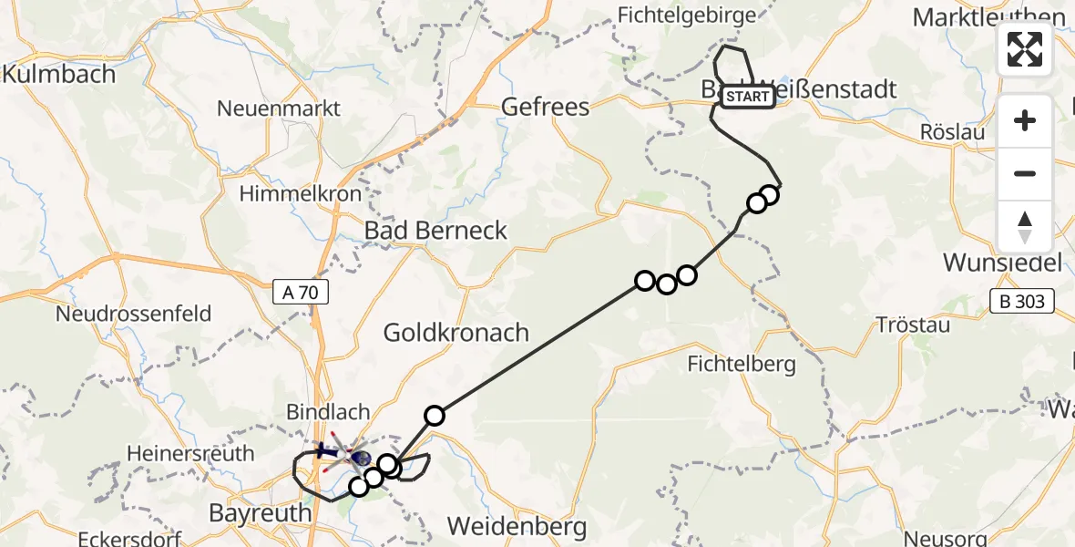 Flugroute Polizeihubschrauber Weißenstadt - Bayreuth, 02 Mai 2026, 12:39