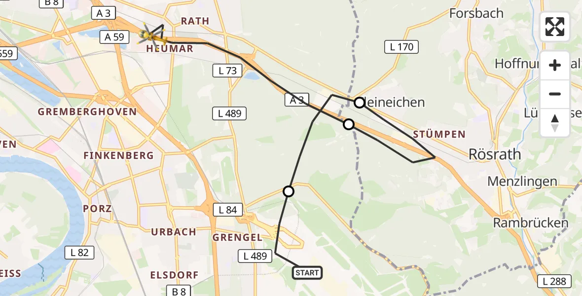 Flugroute Rettungshubschrauber Köln Bonn Flughafen - Köln, 02 Mai 2026, 12:44