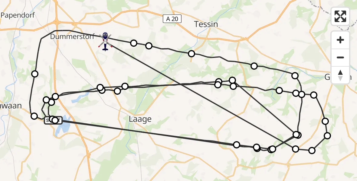 Flugroute Polizeihubschrauber Hohen Sprenz - Dummerstorf, 02 Mai 2026, 12:45