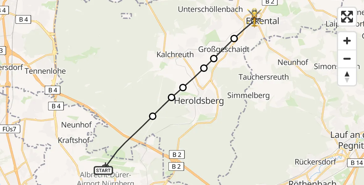 Flugroute Rettungshubschrauber Flughafen Nuremberg - Eckental, 02 Mai 2026, 12:46