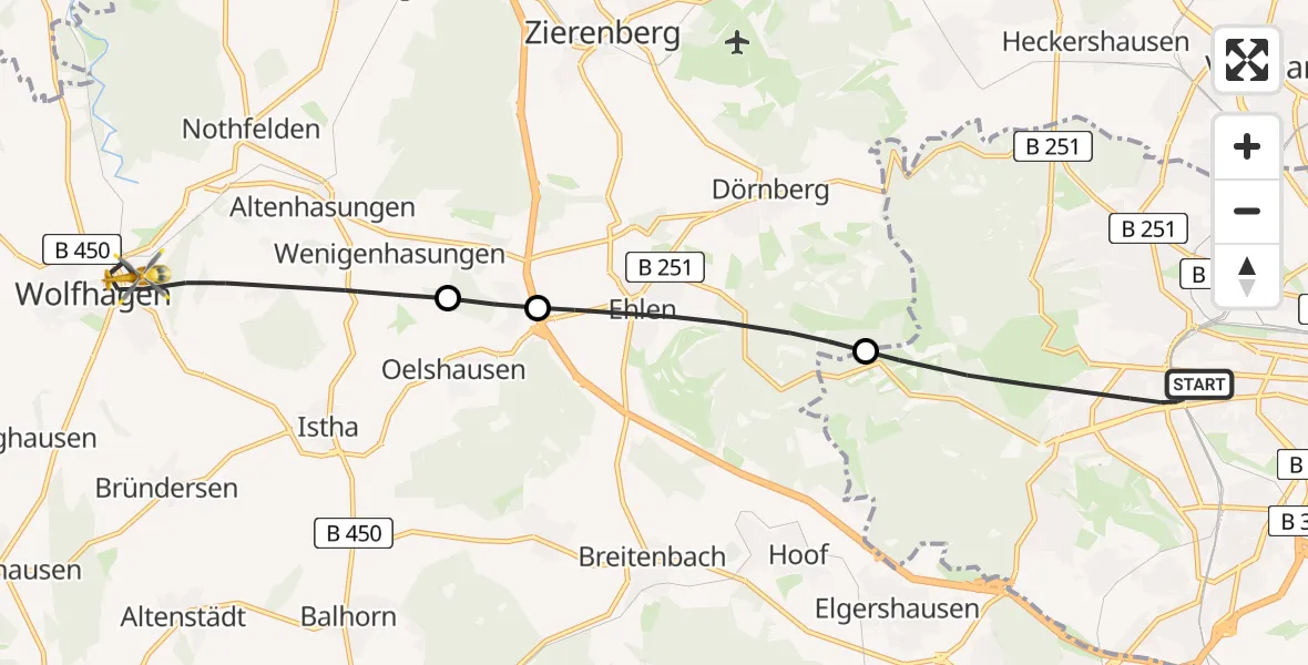 Flugroute Rettungshubschrauber Kassel - Wolfhagen, 02 Mai 2026, 12:53