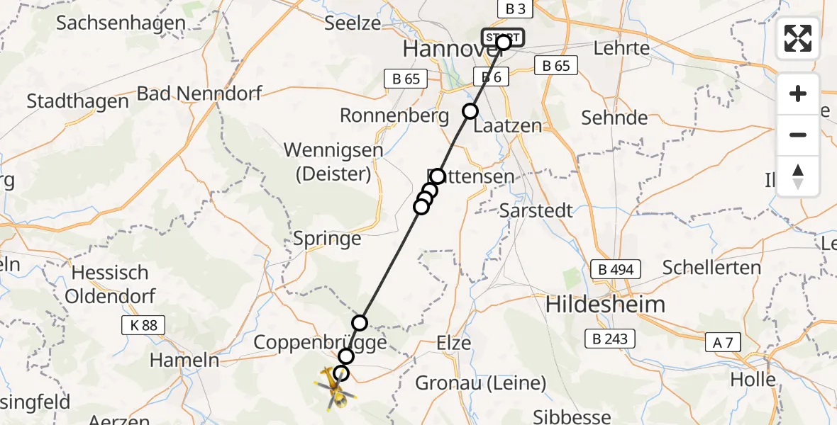 Flugroute Rettungshubschrauber Hannover Luftrettung Hubschrauberlandeplatz (Christoph 4) - Salzhemmendorf, 02 Mai 2026, 12:56