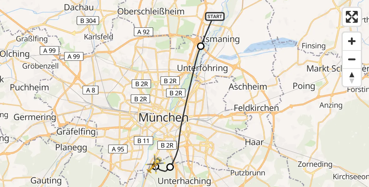 Flugroute Rettungshubschrauber Garching b.München - ADAC Air Rescue Center Hubschrauberlandeplatz (Christoph 1), 02 Mai 2026, 12:56