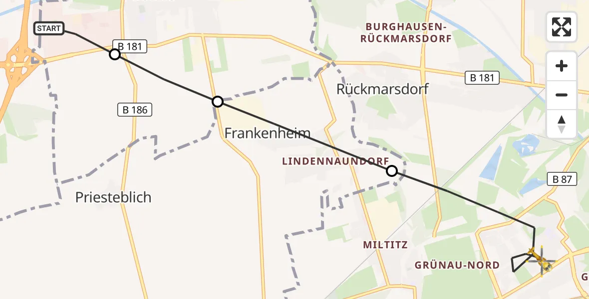 Flugroute Rettungshubschrauber ADAC Air Rescue Station Leipzig/Schkeuditz-Dölzig Hubschrauberlandeplatz (Christoph 61) - Leipzig, 02 Mai 2026, 12:57