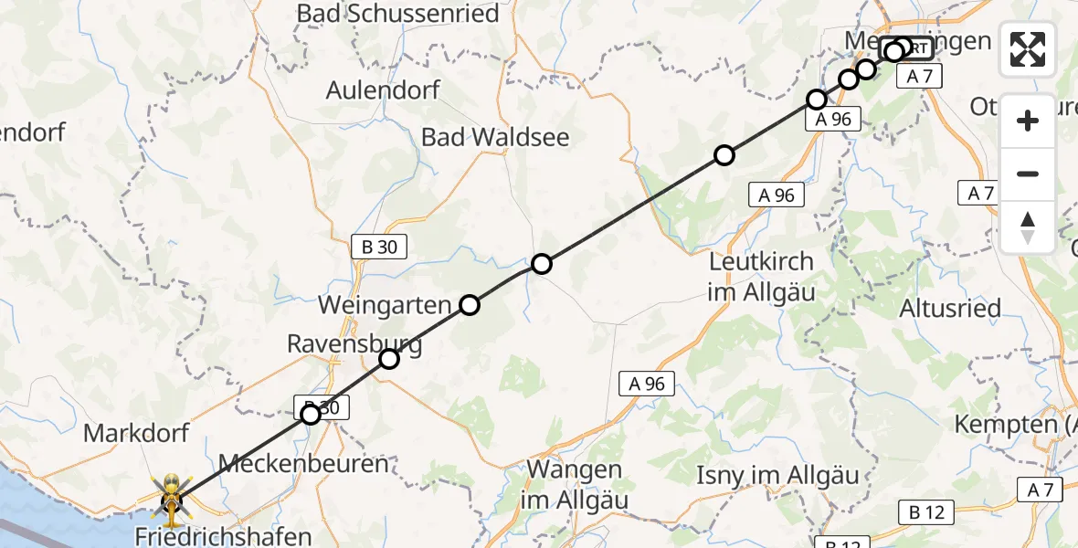 Flugroute Rettungshubschrauber Memmingen Hospital - Friedrichshafen Hospital, 02 Mai 2026, 12:58
