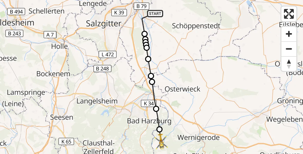 Flugroute Rettungshubschrauber Wolfenbüttel - Ilsenburg (Harz), 02 Mai 2026, 13:02