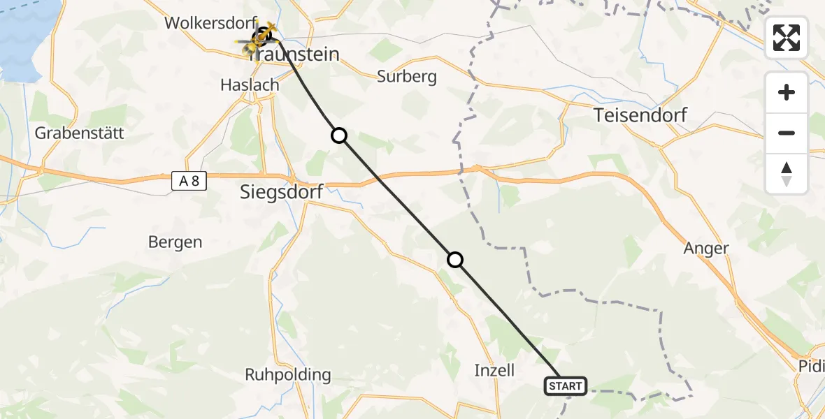 Flugroute Rettungshubschrauber Inzell - Traunstein Hospital, 02 Mai 2026, 13:03