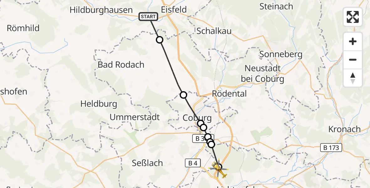 Flugroute Rettungshubschrauber Eisfeld - Lichtenfels, 02 Mai 2026, 13:04
