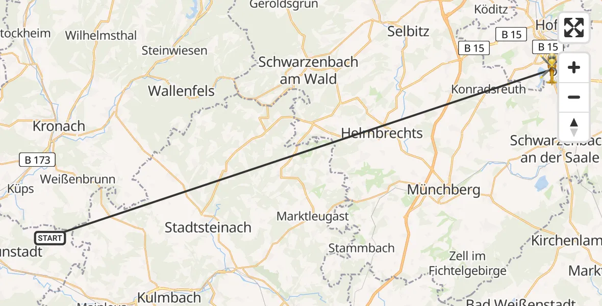 Flugroute Rettungshubschrauber Burgkunstadt - Hof, 02 Mai 2026, 13:08
