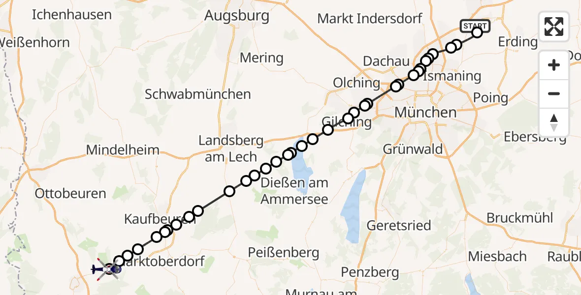 Flugroute Polizeihubschrauber München Flughafen - Wildpoldsried, 02 Mai 2026, 13:25