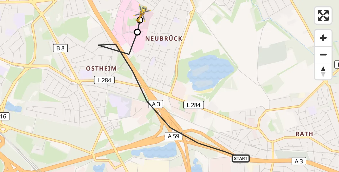 Flugroute Rettungshubschrauber Köln - Merheim Hospital, 02 Mai 2026, 13:26