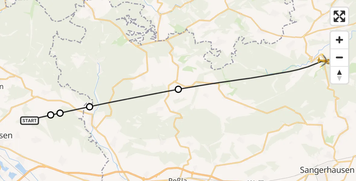 Flugroute Rettungshubschrauber Nordhausen - Mansfeld, 02 Mai 2026, 13:26