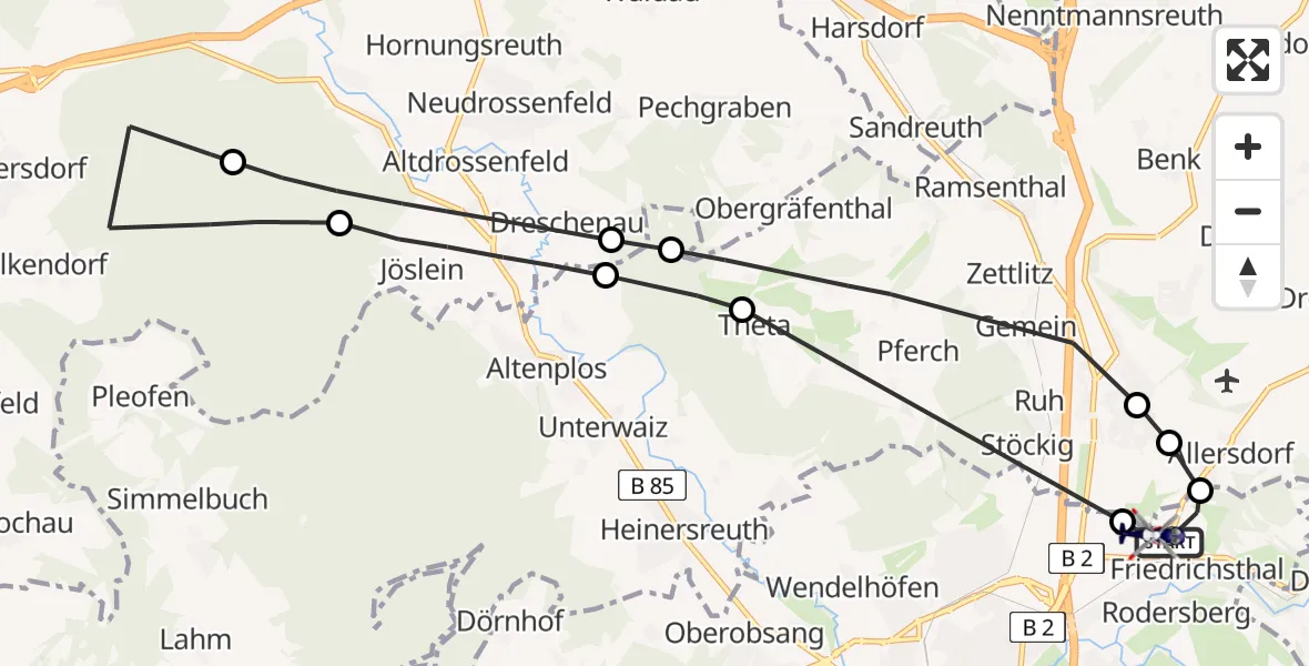 Flugroute Polizeihubschrauber Bayreuth - Bayreuth, 02 Mai 2026, 13:39