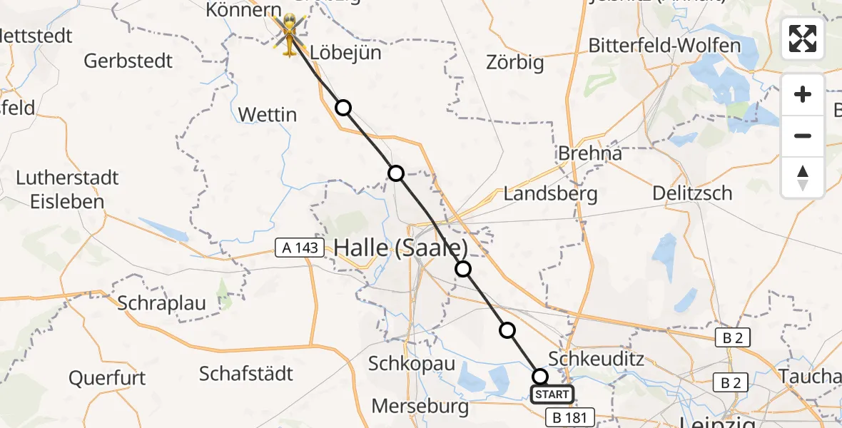 Flugroute Rettungshubschrauber Leuna - Wettin-Löbejün, 02 Mai 2026, 13:42