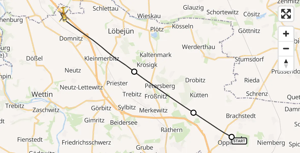 Flugroute Rettungshubschrauber Halle-Oppin Flugplatz - Wettin-Löbejün, 02 Mai 2026, 13:42
