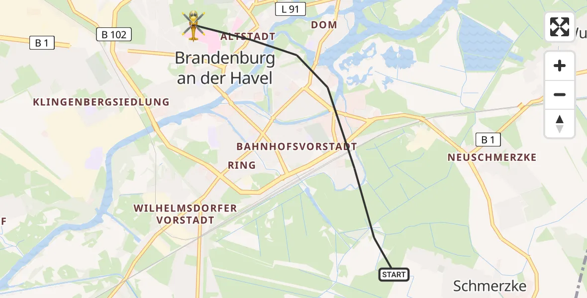 Flugroute Rettungshubschrauber Brandenburg an der Havel - Brandenburg an der Havel, 02 Mai 2026, 13:44