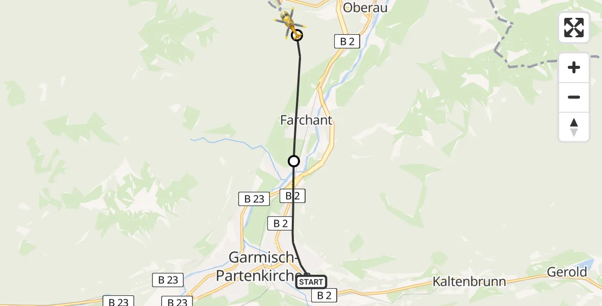 Flugroute Rettungshubschrauber Garmisch-Partenkirchen - Oberau, 02 Mai 2026, 13:45