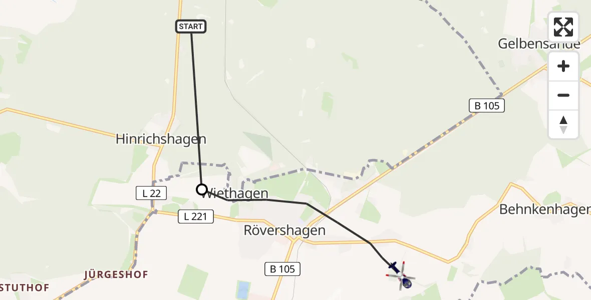 Flugroute Polizeihubschrauber Rostock - Rövershagen, 02 Mai 2026, 13:59