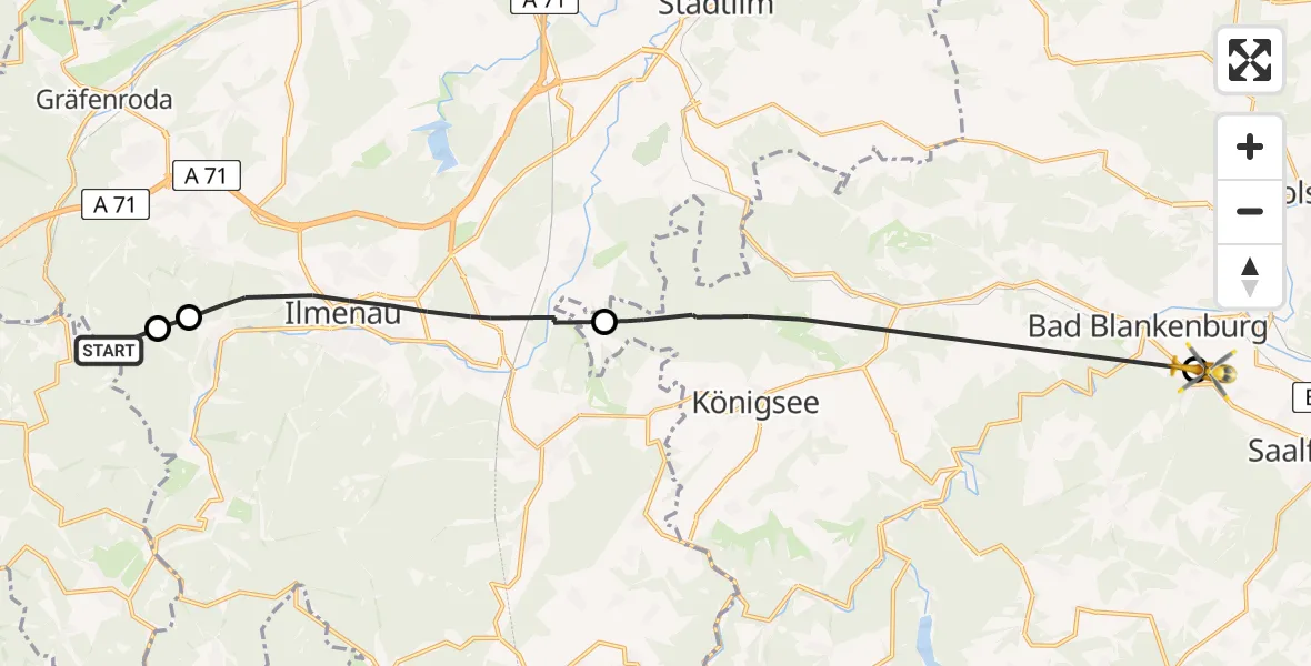 Flugroute Rettungshubschrauber Geratal - Saalfeld/Saale, 02 Mai 2026, 14:09