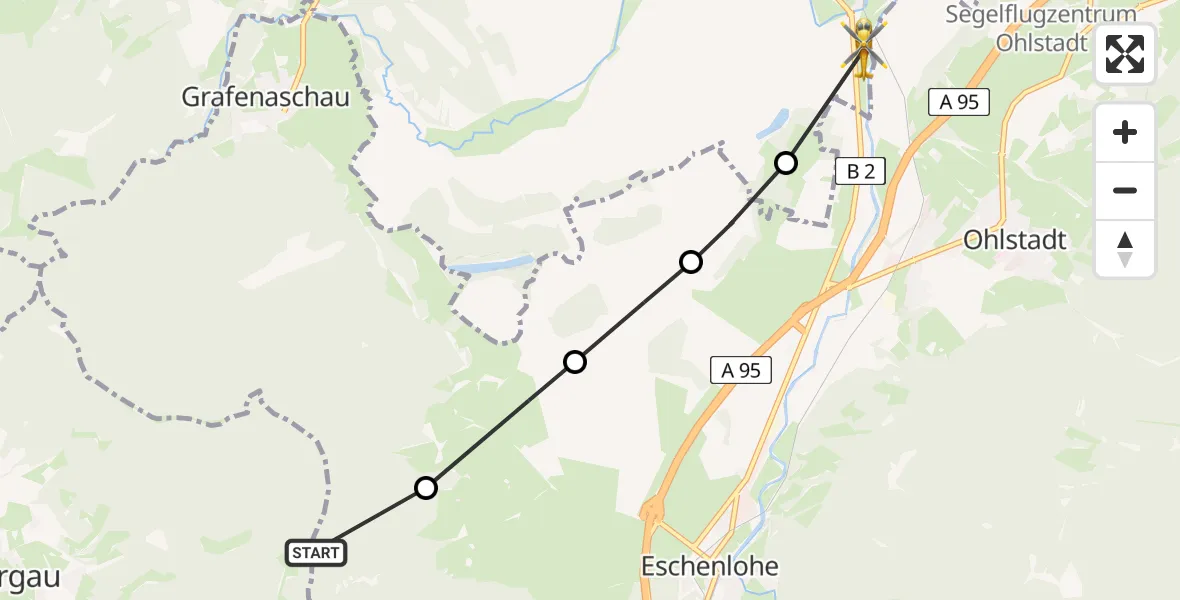 Flugroute Rettungshubschrauber Oberammergau - Murnau a.Staffelsee, 02 Mai 2026, 14:14