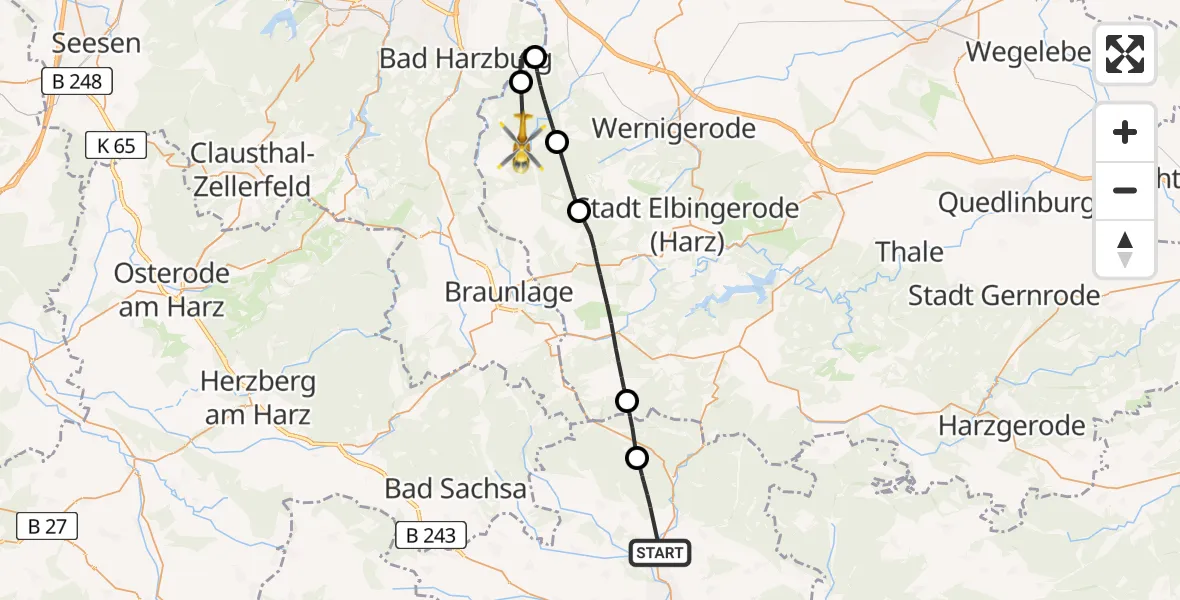 Flugroute Rettungshubschrauber Harztor - Ilsenburg (Harz), 02 Mai 2026, 14:24