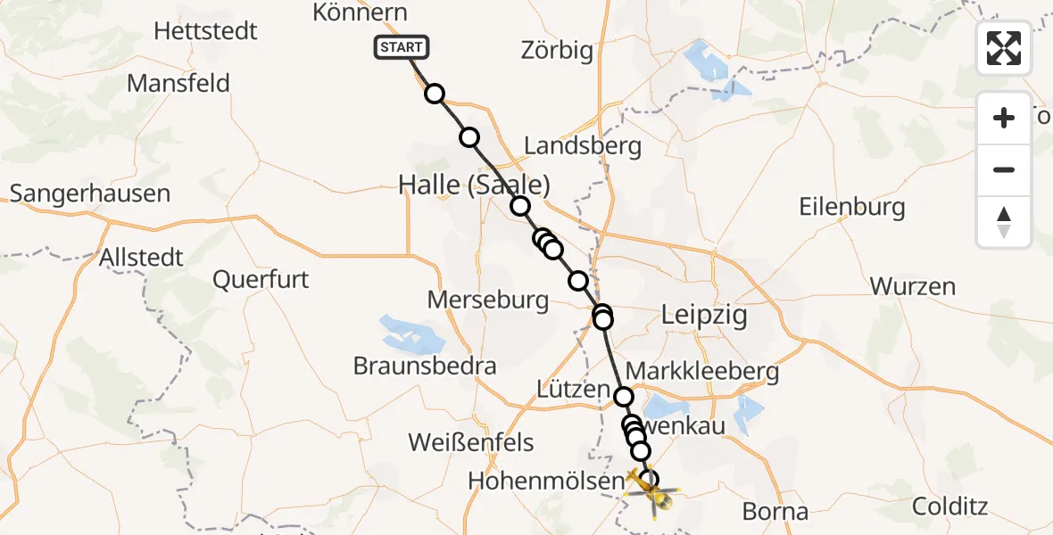 Flugroute Rettungshubschrauber Wettin-Löbejün - Groitzsch, 02 Mai 2026, 14:26