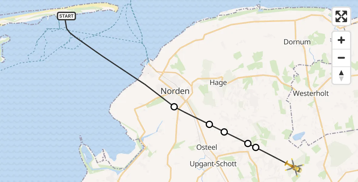 Flugroute Ambulanzhubschrauber Noordzee - Großheide, 02 Mai 2026, 14:27
